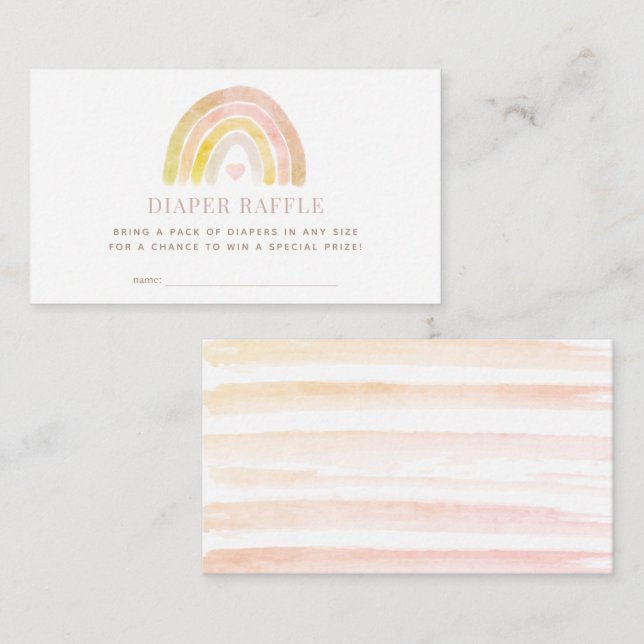 Rainbow Watercolor Pink Diaper Raffel Ticket Begleitkarte (Vorne/Hinten)