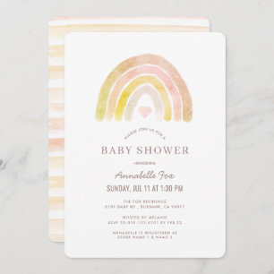 Rainbow Watercolor Pink Girl Baby Dusche Einladung