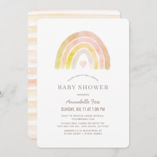 Rainbow Watercolor Pink Virtual Baby Dusche Einladung