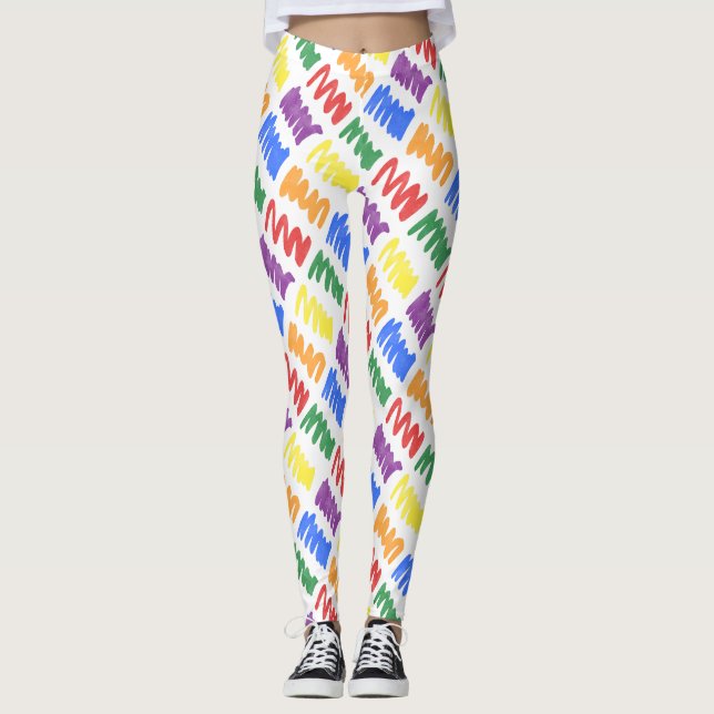 Rainbow Watercolor Scribbles Muster Leggings (Vorderseite)