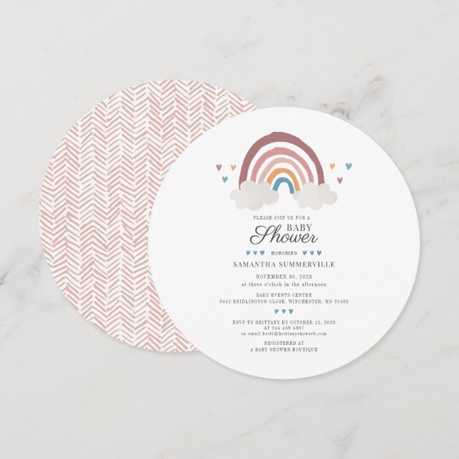 Rainbow Watercolor Script Chic Baby Dusche Einladung (Vorne/Hinten)