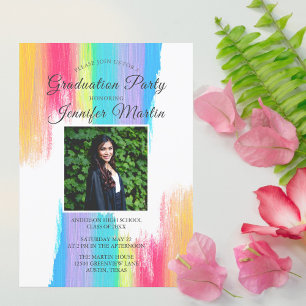 Rainbow Watercolor Senior Foto Graduation Party Einladung