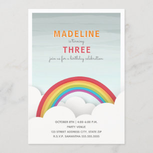 Rainbow Watercolor Sky Clouds Geburtstagsparty Einladung