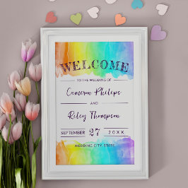 Rainbow Watercolor Splash LGBTQ Hochzeit willkomme Poster
