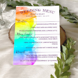 Rainbow Watercolor Splash LGBTQ Hochzeitmenü Menükarte