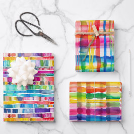 Rainbow Watercolor Streifen Geschenkpapier Set