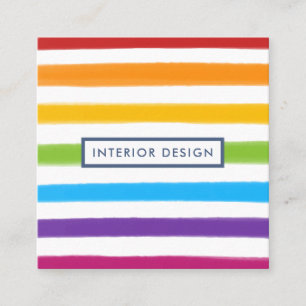 Rainbow Watercolor Streifen Square Quadratische Visitenkarte