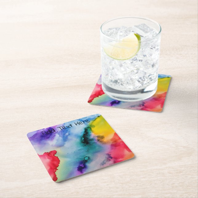 Rainbow Watercolor Texturiert Rechteckiger Pappuntersetzer (Vor Ort)