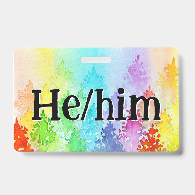 Rainbow Watercolor Trees Pronouns Abzeichen Ausweis (Vorderseite)