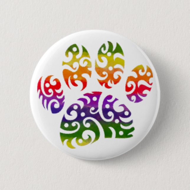 Rainbow Watercolor Tribal Dog Paw Tattoo Print Button (Vorderseite)