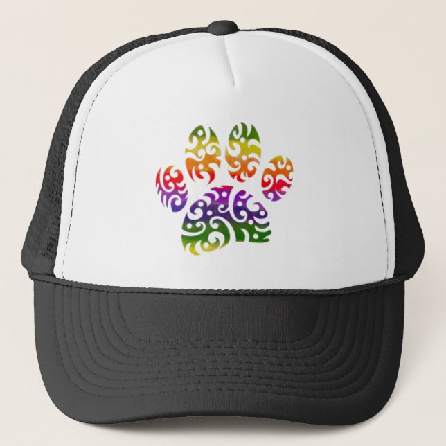 Rainbow Watercolor Tribal Dog Paw Tattoo Print Truckerkappe (Vorderseite)