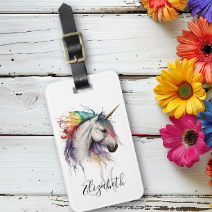 Rainbow Watercolor Unicoron Monogramm Gepäckanhänger
