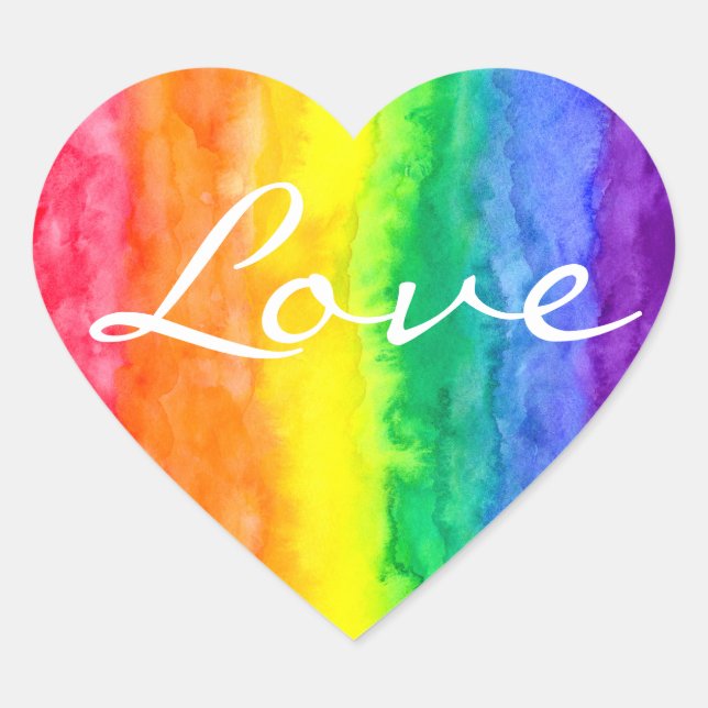 Rainbow Watercolor Wash Herz-Aufkleber (Vorderseite)