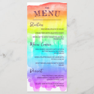 Rainbow Watercolor Wash LGBTQ Hochzeitmenü Menükarte