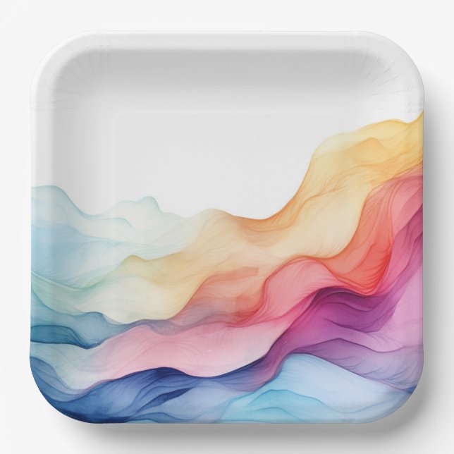 Rainbow Watercolor Wave Pappteller (Vorderseite)