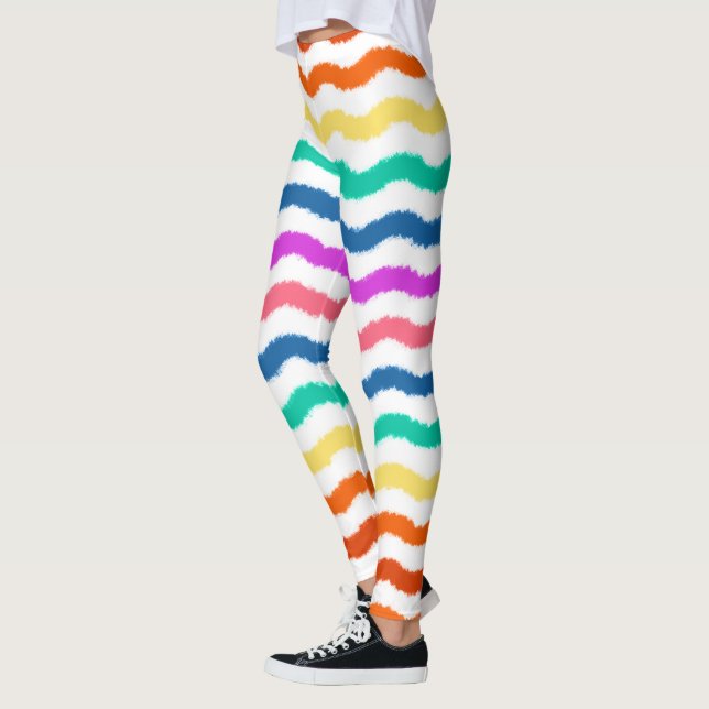 Rainbow Watercolor Waves Farbige Leggings (Links)