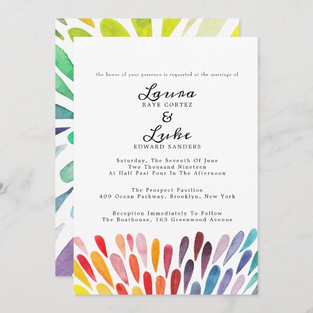 Rainbow Watercolor Wedding Einladung (Vorne/Hinten)