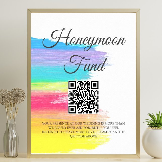 Rainbow Watercolor Wedding Honeymoon Fund QR Code Poster (Von Creator hochgeladen)