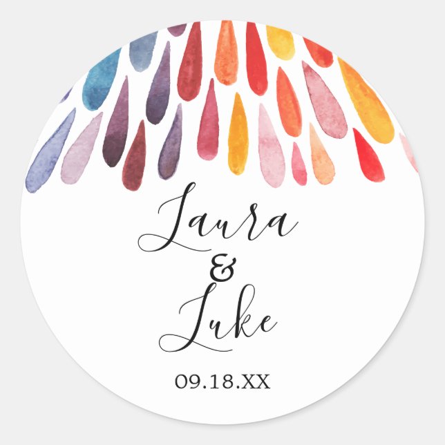 Rainbow Watercolor Wedding Stickers (Vorderseite)