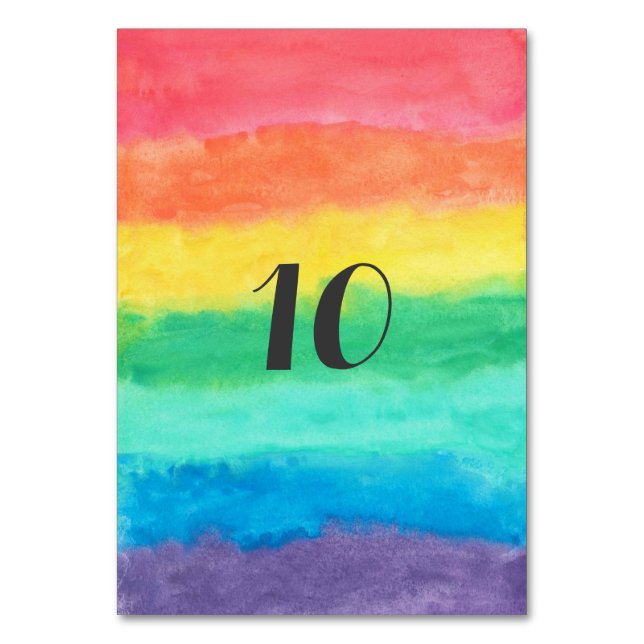 Rainbow Watercolor Wedding Tischnummer (Vorderseite)