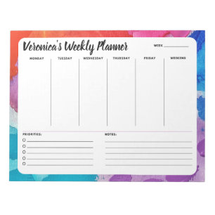 Rainbow Watercolor Weekly To Do List Notepad Notizblock