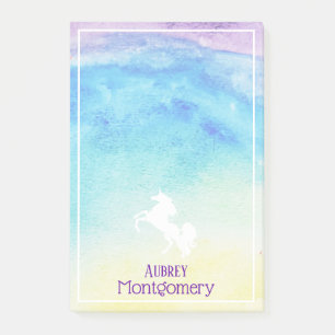 Rainbow Watercolor & White Unicorn Personalisiert Post-it Klebezettel