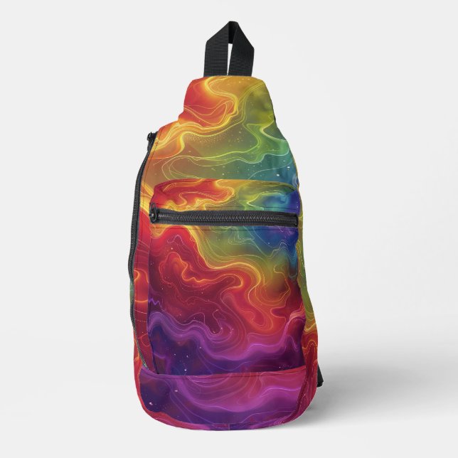 Rainbow Wave Form Digital Art Crossbody Bag (Vorderseite)