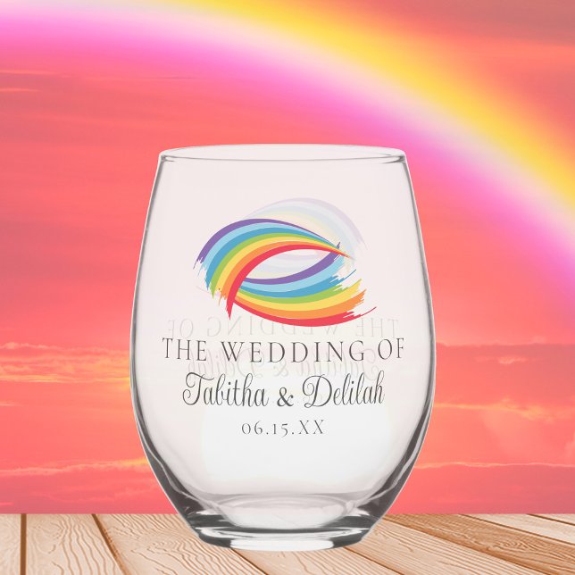 Rainbow Waves Beautiful Custom Wedding Weinglas Ohne Stiel (Von Creator hochgeladen)