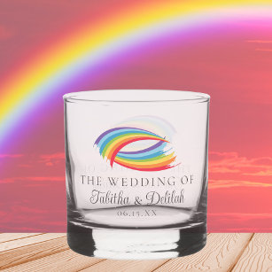 Rainbow Waves Beautiful Custom Wedding Whiskyglas