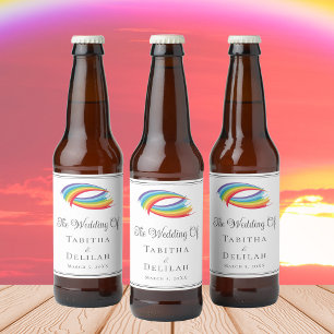Rainbow Waves Beautiful LGBT Wedding Custom Bierflaschenetikett