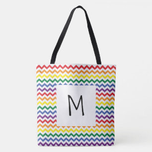 Rainbow Wavy Lines Monogram Totbeutel
