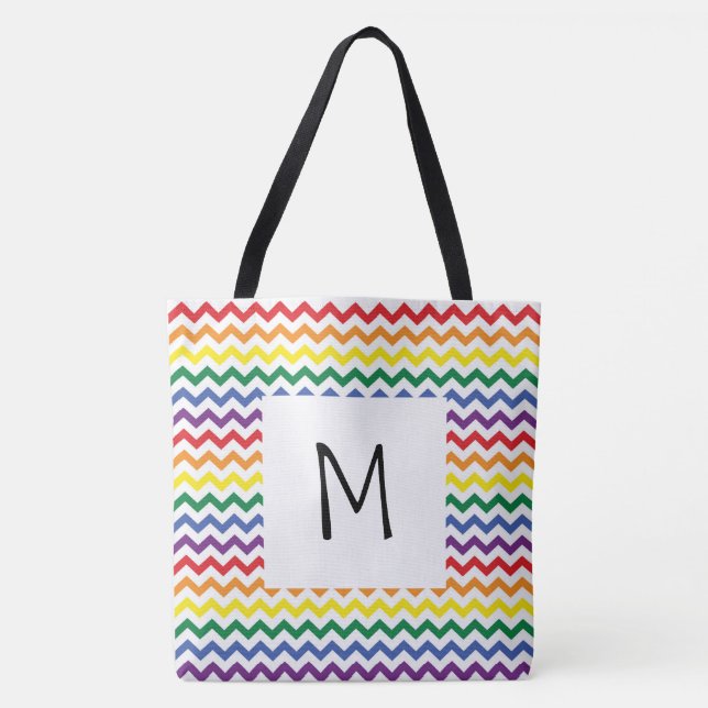 Rainbow Wavy Lines Monogram Totbeutel (Vorderseite)