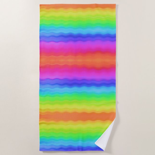 Rainbow Wavy Wave Gradual Pastel Farbe Strandtuch (Vorderseite)