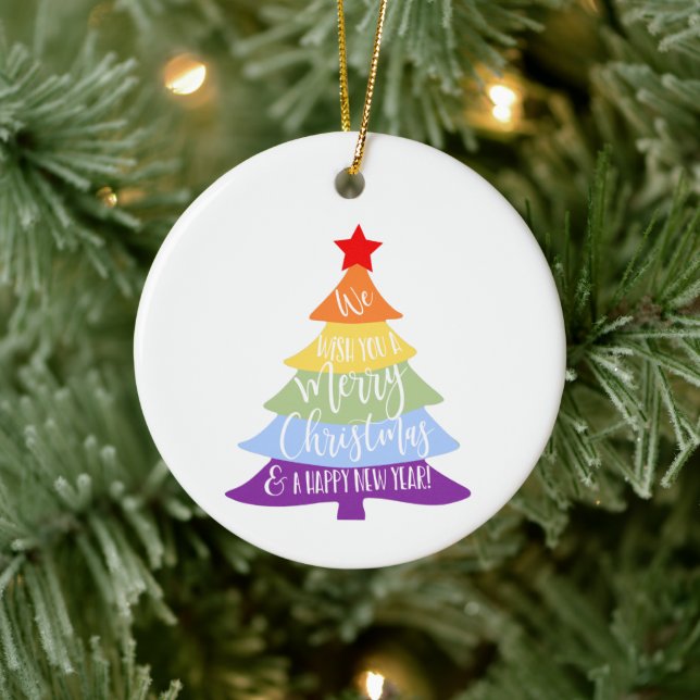 Rainbow we wish you a merry christmas LGBT Keramik Ornament (Baum)
