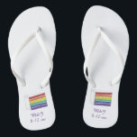 Rainbow Wedding Cake Slice Gay Pride Monat LGBTQ Flip Flops<br><div class="desc">Flip Flops bieten eine originale Marker-Abbildung eines Stücks von Regenbogeneichen. Einfach mit Ihren Namen für eine lustige Gastgeschenk Hochzeit personalisieren! Dieses Design ist auch auf anderen Produkten erhältlich. Sehen Sie nicht,  wonach Sie suchen? Kontaktieren Sie Rebecca,  um etwas für Sie entworfen zu haben.</div>