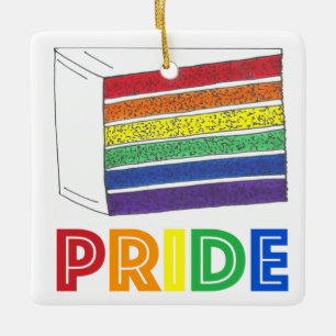 Rainbow Wedding Cake Slice LGBT Gay Pride Keramikornament