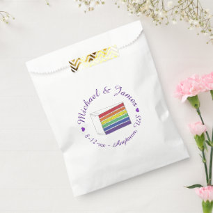 Rainbow Wedding Cake Slice Lila Heart LGBT Gay Geschenktütchen