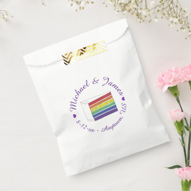 Rainbow Wedding Cake Slice Lila Heart LGBT Gay Geschenktütchen (Versiegelt)
