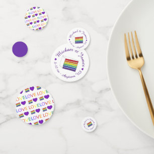 Rainbow Wedding Cake Slice Lila Heart LGBT Gay Konfetti