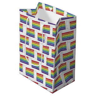 Rainbow Wedding Cake Slice Lila Heart LGBT Gay Mittlere Geschenktüte