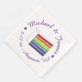 Rainbow Wedding Cake Slice Lila Heart LGBT Gay Serviette