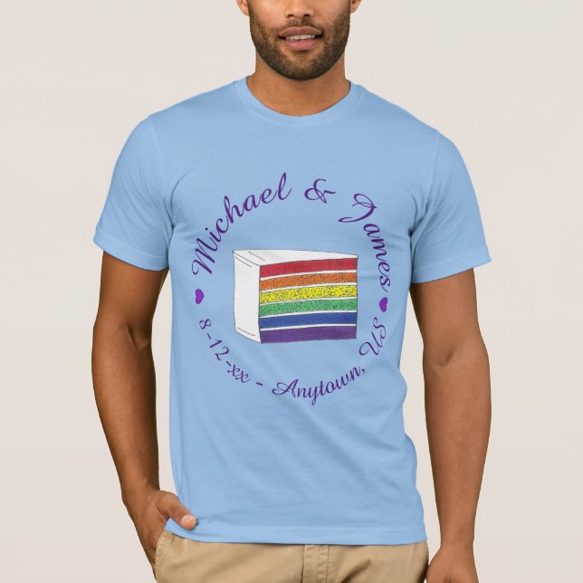 Rainbow Wedding Cake Slice Lila Heart LGBT Gay T-Shirt (Vorderseite)