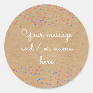 Rainbow Wedding Confetti Rustic Kraft Name Runder Aufkleber