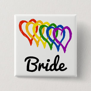 Rainbow Wedding Layered Hearts Bride Button