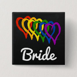 Rainbow Wedding Layered Hearts Bride Button