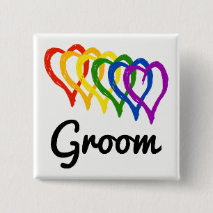 Rainbow Wedding Layered Hearts Groom Button