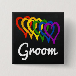 Rainbow Wedding Layered Hearts Groom Button