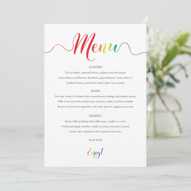 Rainbow Wedding Menu Card Menükarte (Stehend Vorderseite)