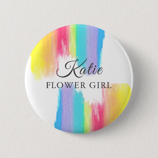 Rainbow Wedding Personalisiert Flower Girl Name Ta Button (Vorderseite)