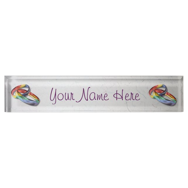 Rainbow Wedding Rings for Marriage Equality Namensplakette (Vorderseite)